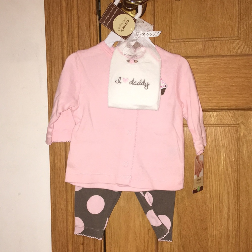 Carter’s 3-piece set: cardigan, bodysuit/onesie & pants for 3 months old girl;